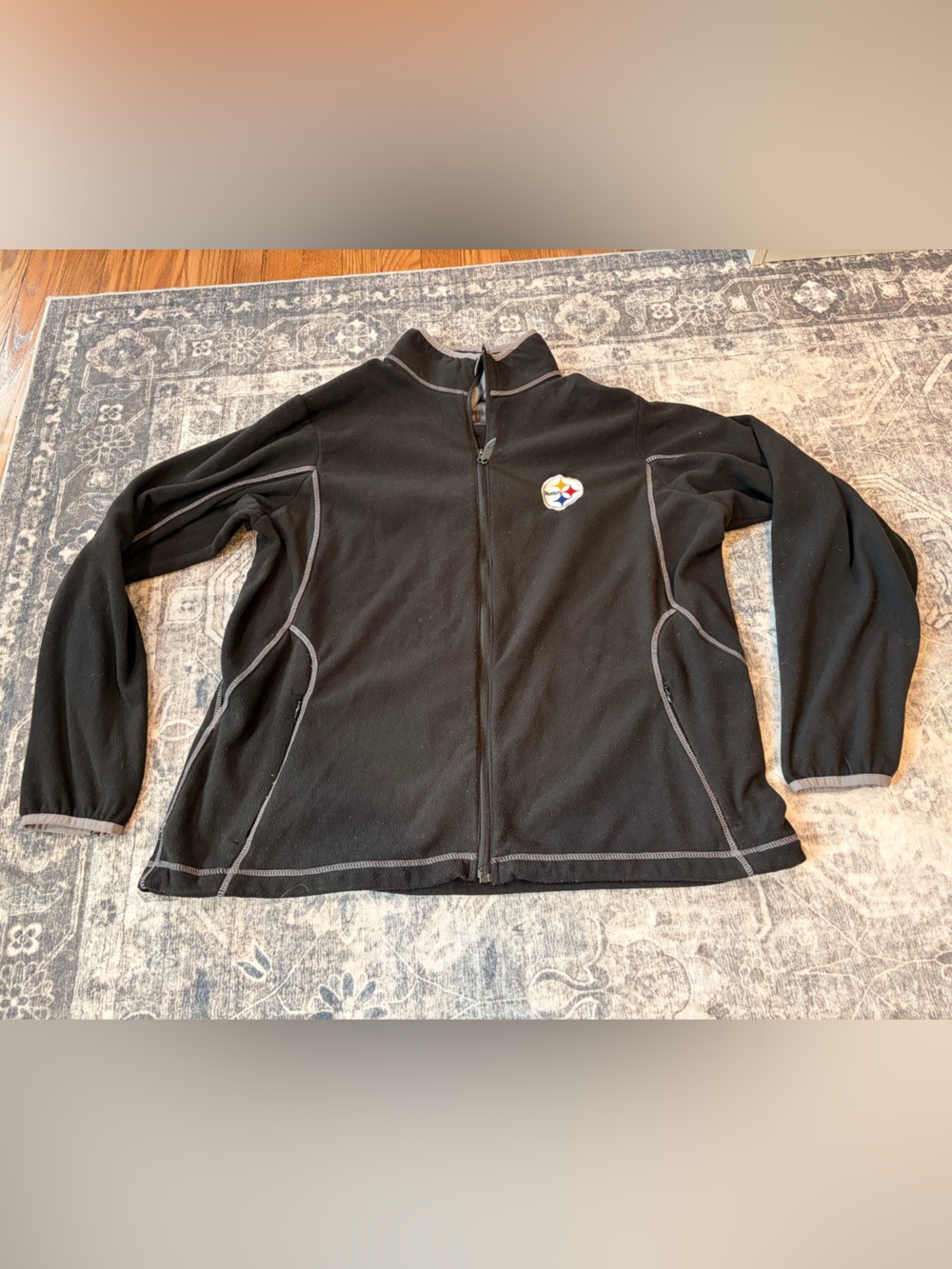 Antigua Black Zip-Up Fleece Jacket with Pittsburgh Steelers Patch